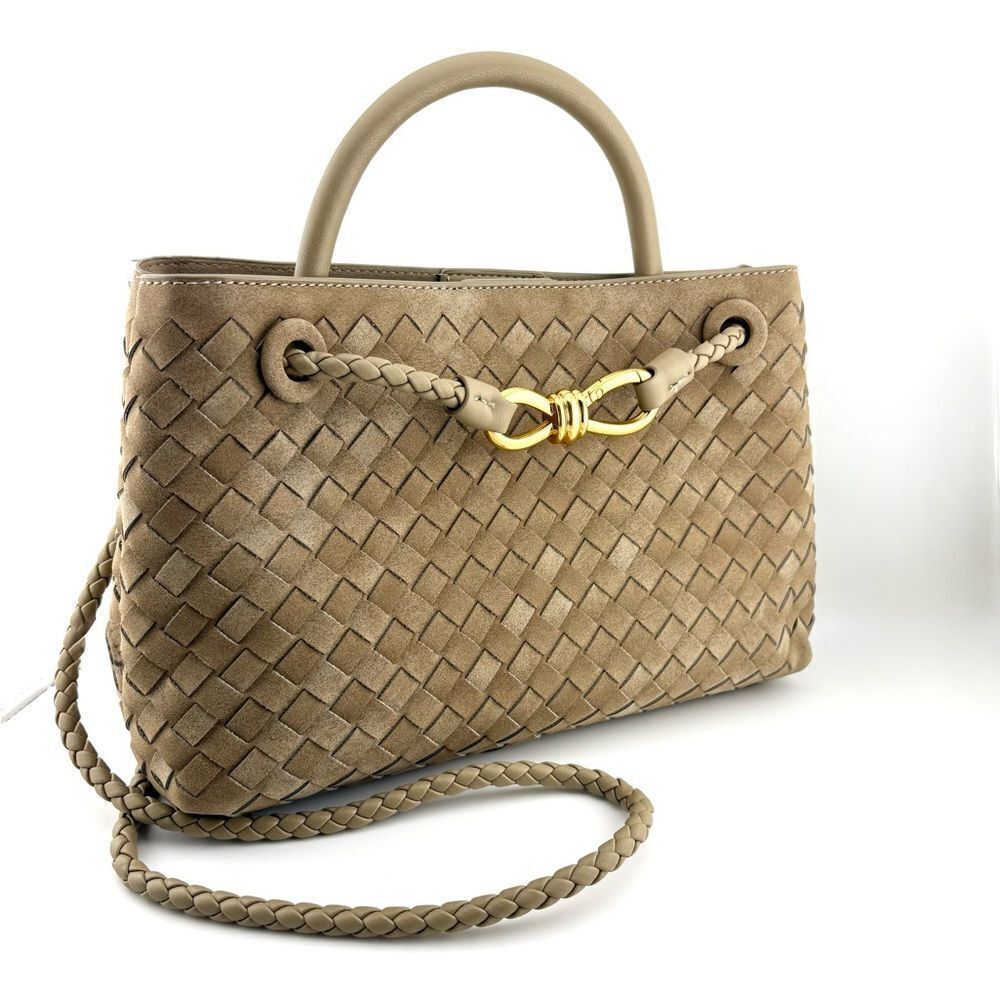 Tan Woven Vegan Leather & Faux Suede Handbag w/ Versatile Strap NWOT